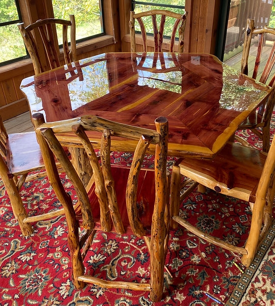 Dining Set: Hexagon Cedar Table and Branch Frame Chairs