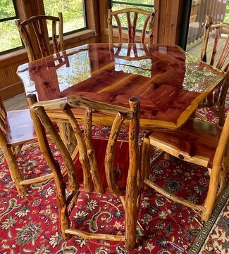 Dining Set: Hexagon Cedar Table and Branch Frame Chairs
