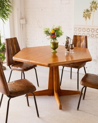 Dining Set: Hexagonal Pedestal with Tufted Back Chairs