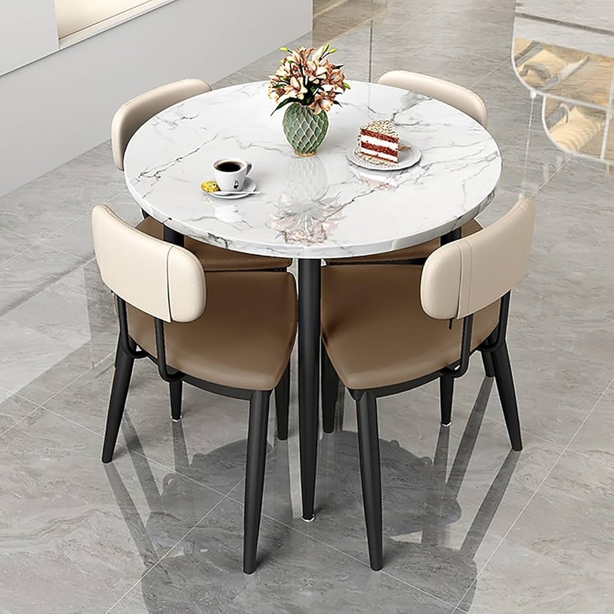 Dining Set: Marble Patterned Top with Tri-Tone Seats
