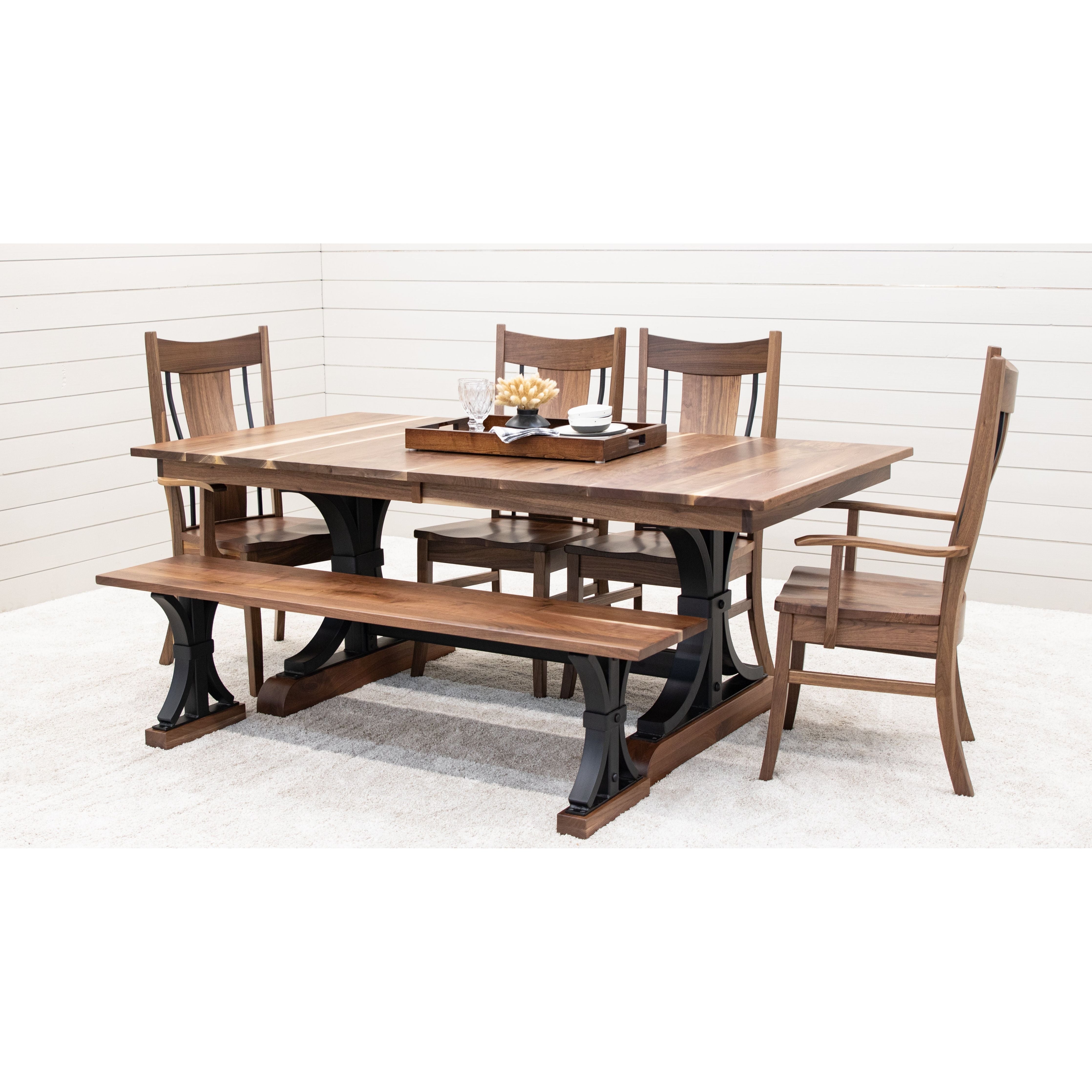 Dining Set Organic Edge Rustic Industrial Trestle