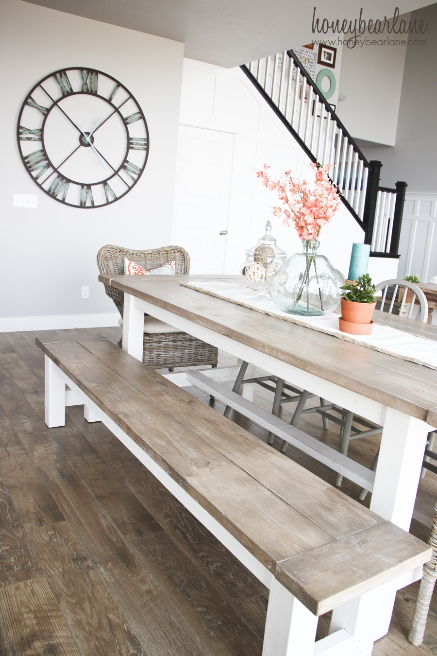 Dining Set: Plank Top DIY Farmhouse Table Set with Bench