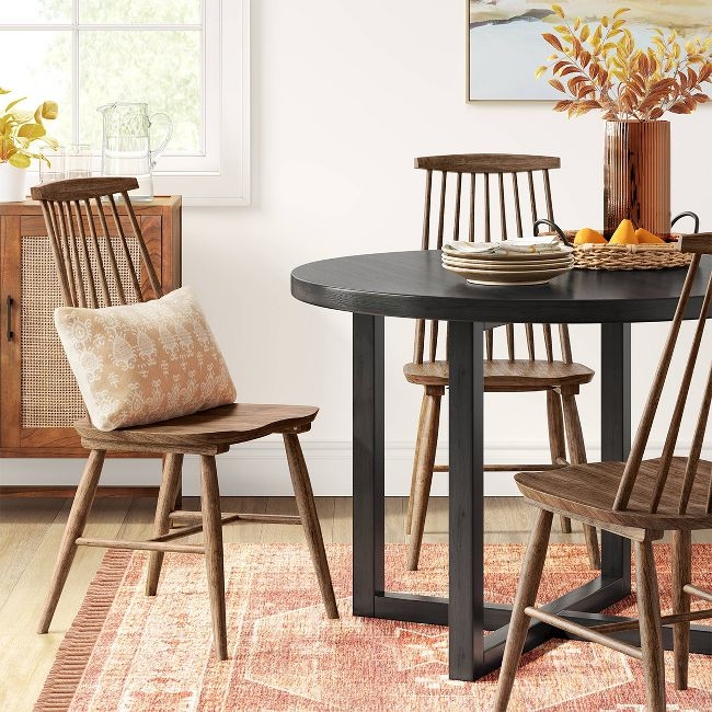 Dining Set: Spindle Back Chairs and Matte Black Table