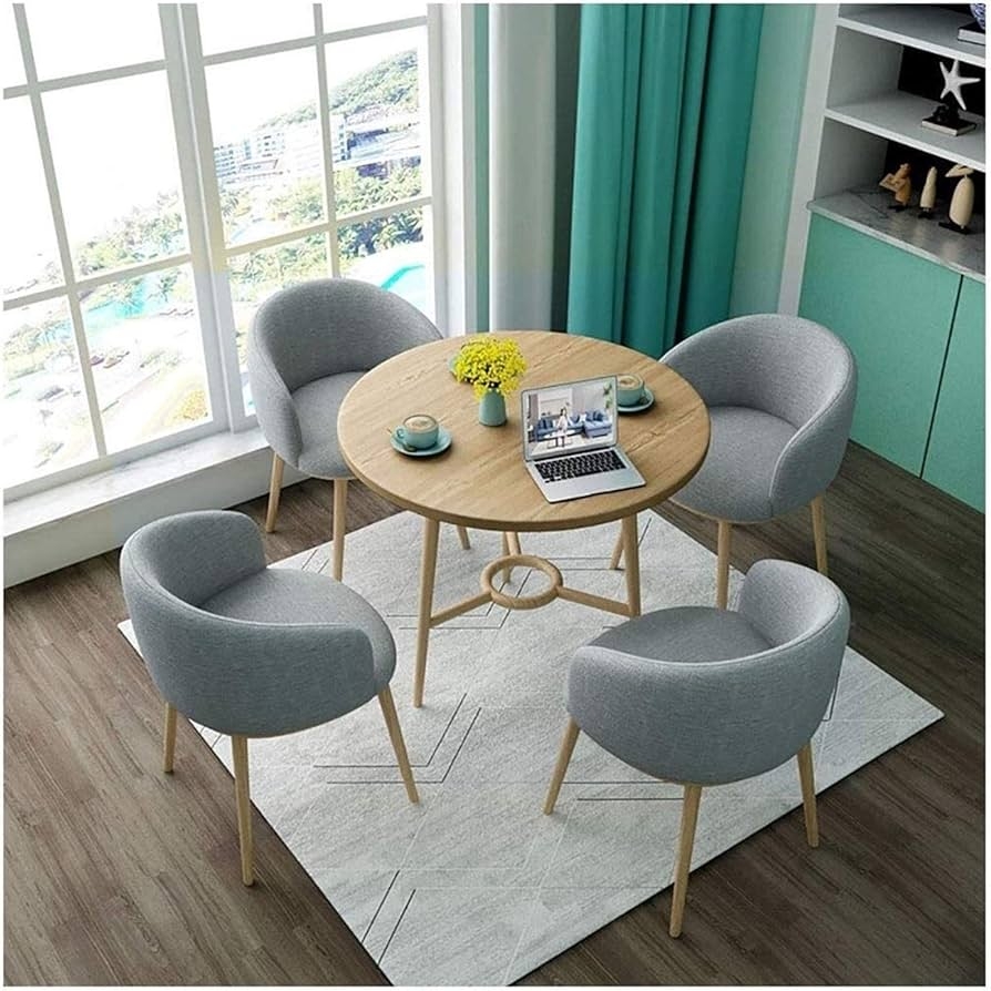Dining Set with Circular Leg Stretcher and Round Wooden Meeting Set