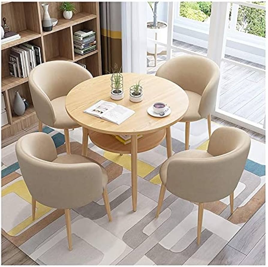 Dining Set with Double Layer Table and Creamy White Flannel Seats