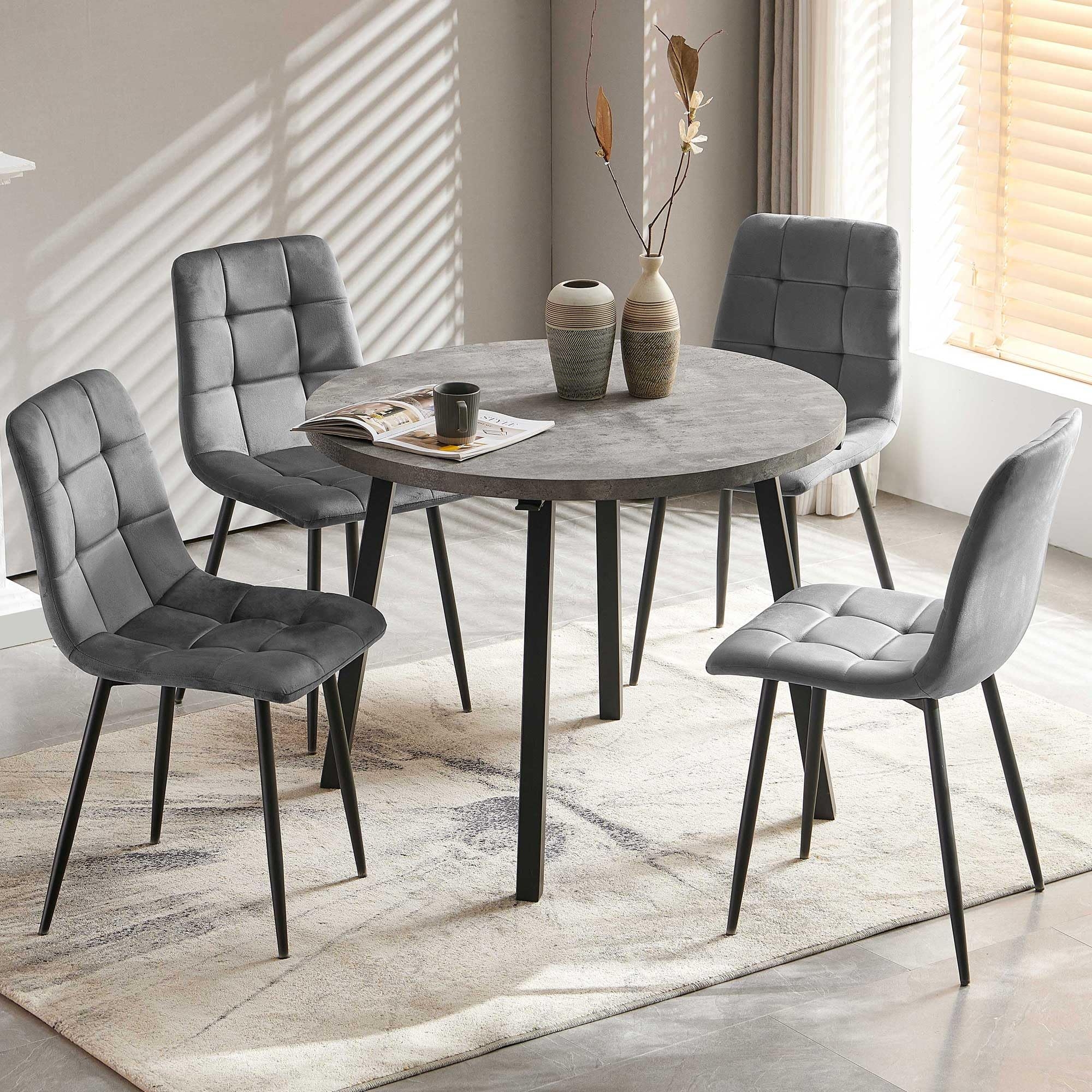 Dining Set with Grid Tufted Chairs for Small Spaces