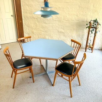 Dining Set with Hexagonal Blue Top and Spindle Backs
