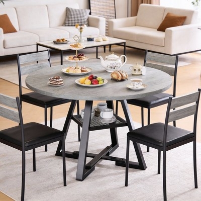 Dining Set with Integrated Storage Shelf and Metal Base