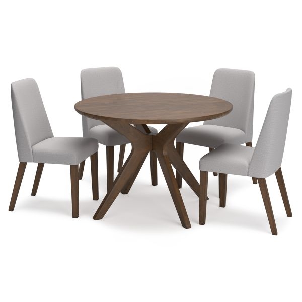 Dining Set with Interlocking Table Base and Walnut Tone