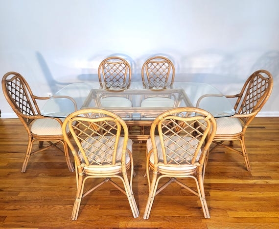 Dining Set with Lattice Back Honey Toned Cane Dining Set