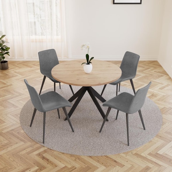 Dining Set with Oak Wood Top and Modern Black Spider Leg Base