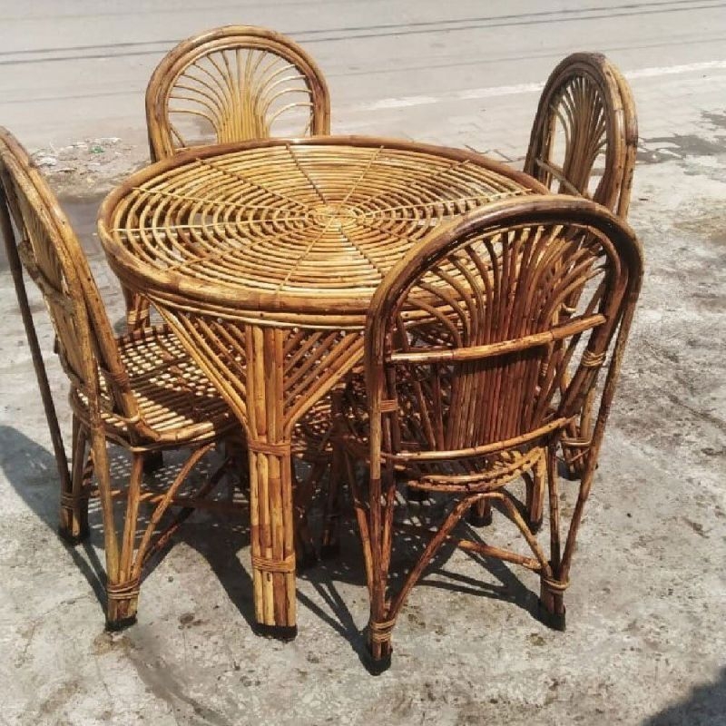 Dining Set with Radial Weaving Tropical Fan Back Chairs