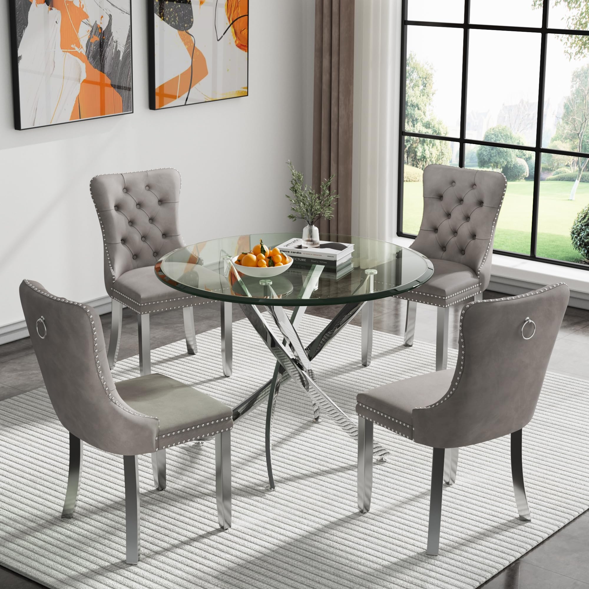 Dining Set with Rear Pull Rings and Tufted Backs