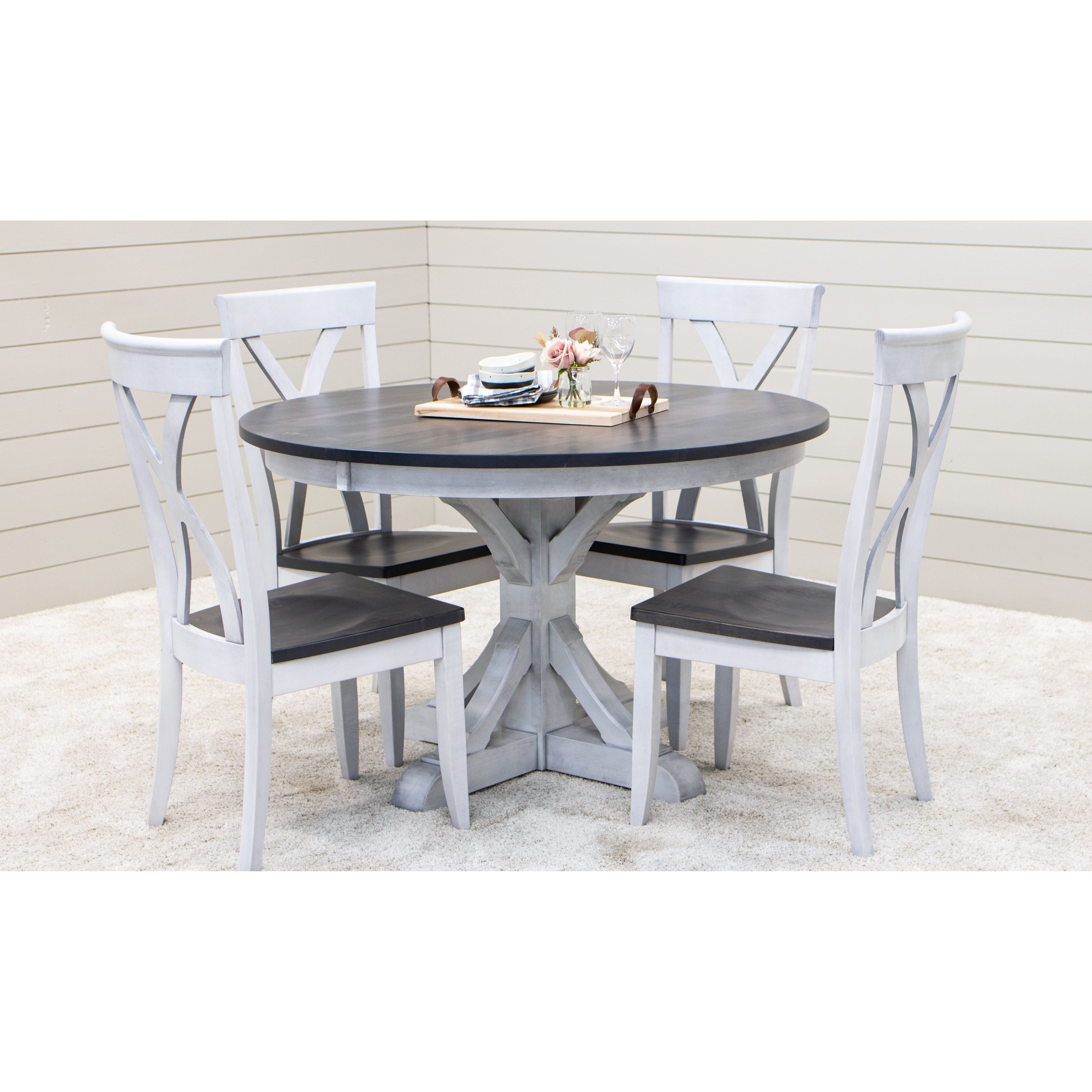 Dining Set with Two Tone Finish and Modern Farmhouse X-Back Chairs