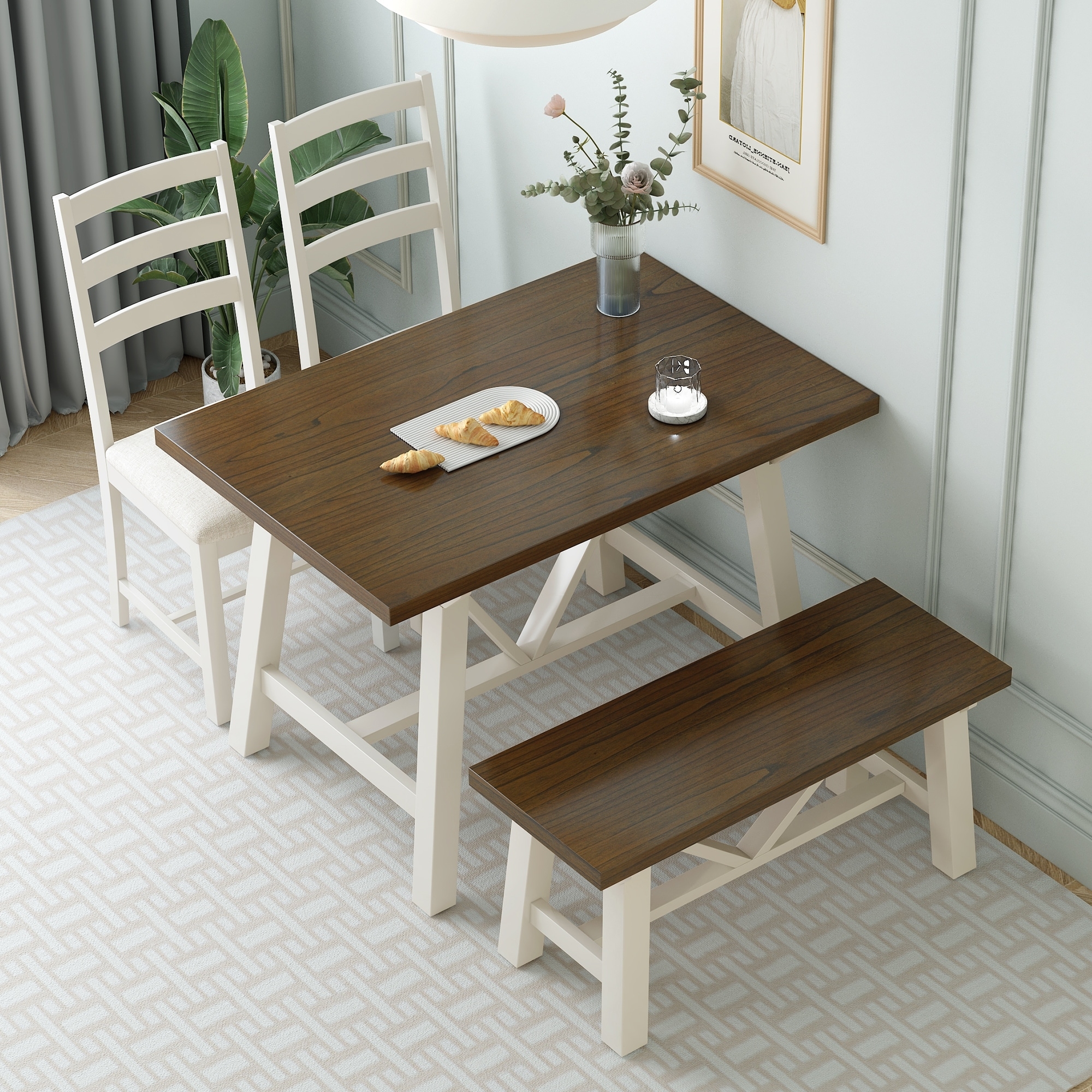 Dining Set X-Frame Bracing Two-Tone Rustic 4-Piece