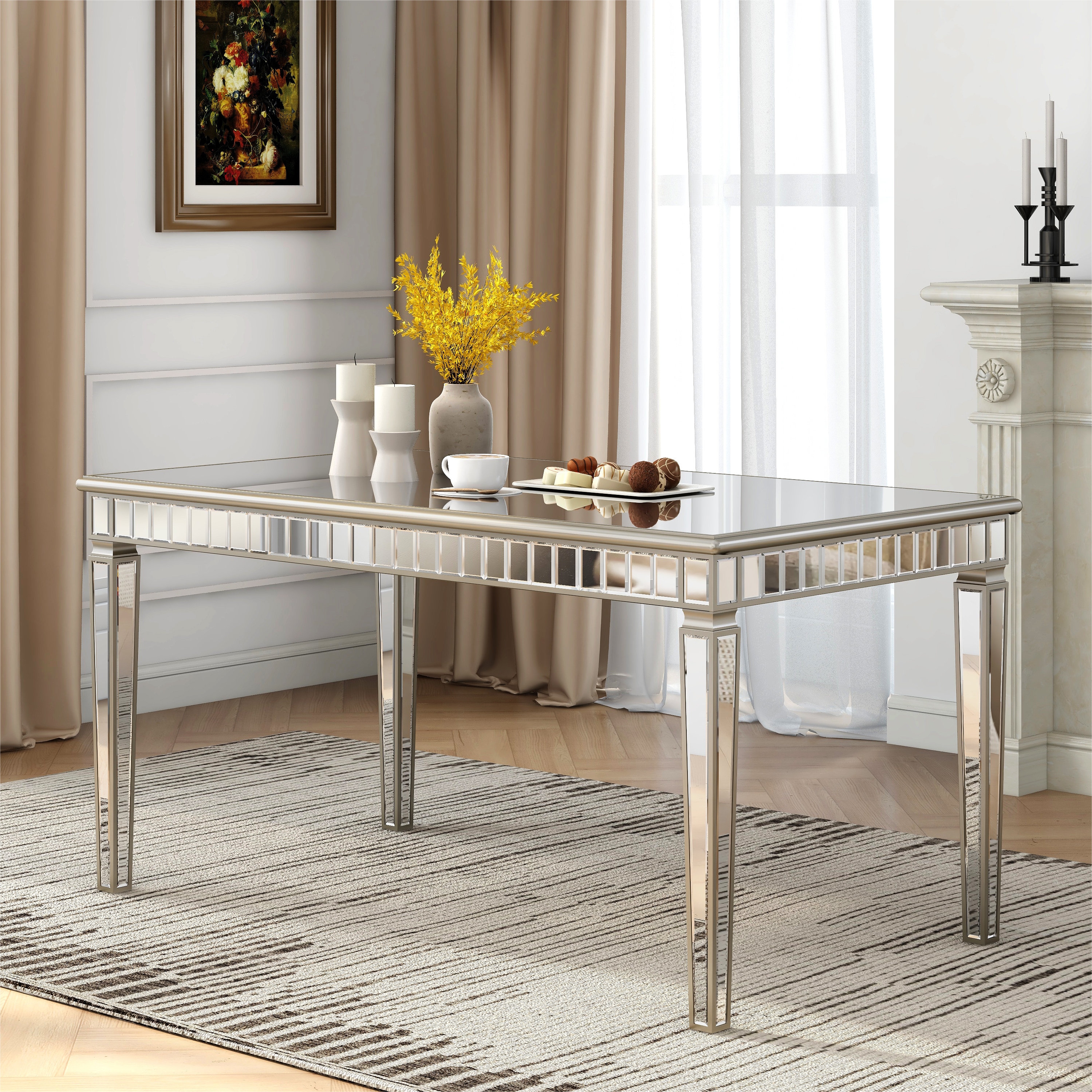 Dining Table Antique Finish with Faceted Detailing on Apron