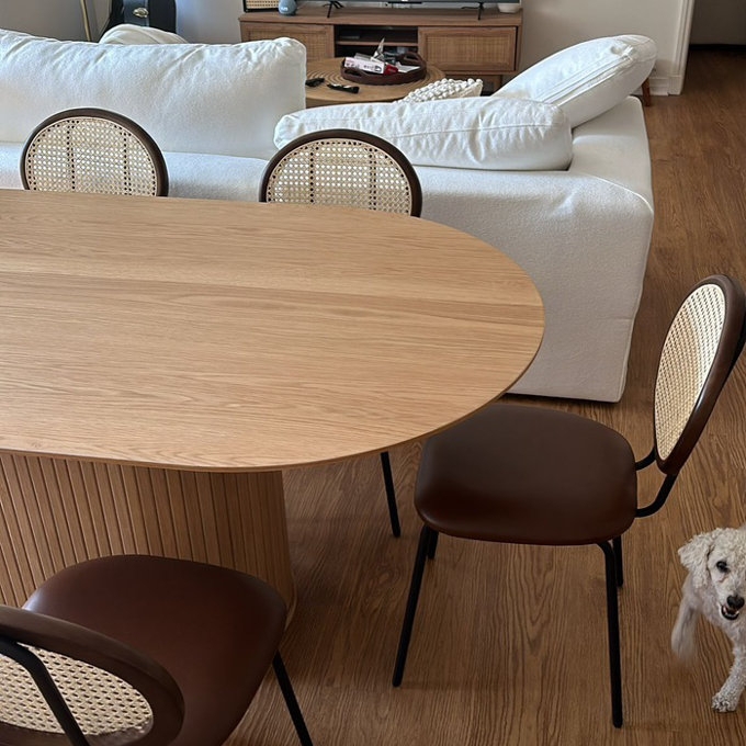 Dining Table Cane Back Dining Chairs and Fluted Pedestal Base