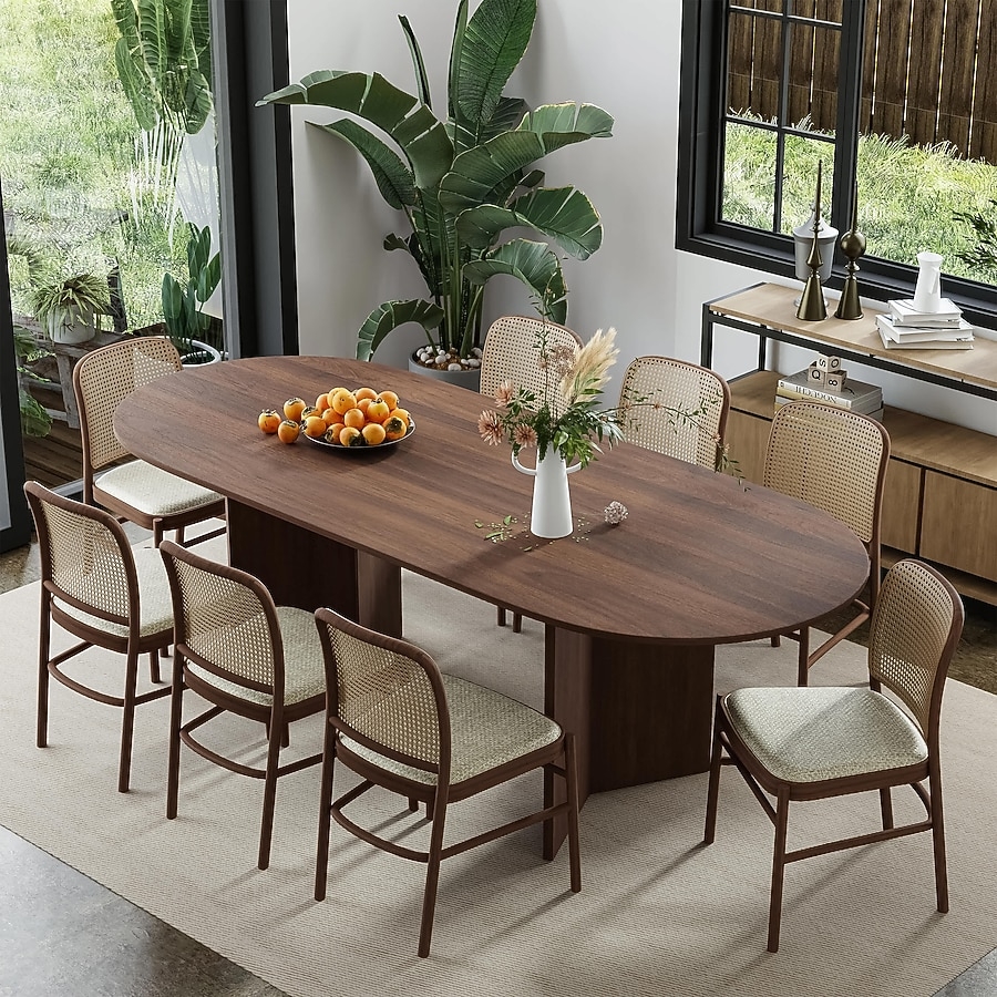 Dining Table Featuring V-Shaped Pedestal And Cane