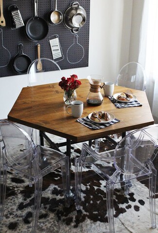 Dining Table: Honeycomb Top with Industrial Pipe Legs