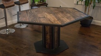 Dining Table: Metal Border and Industrial Pedestal Base