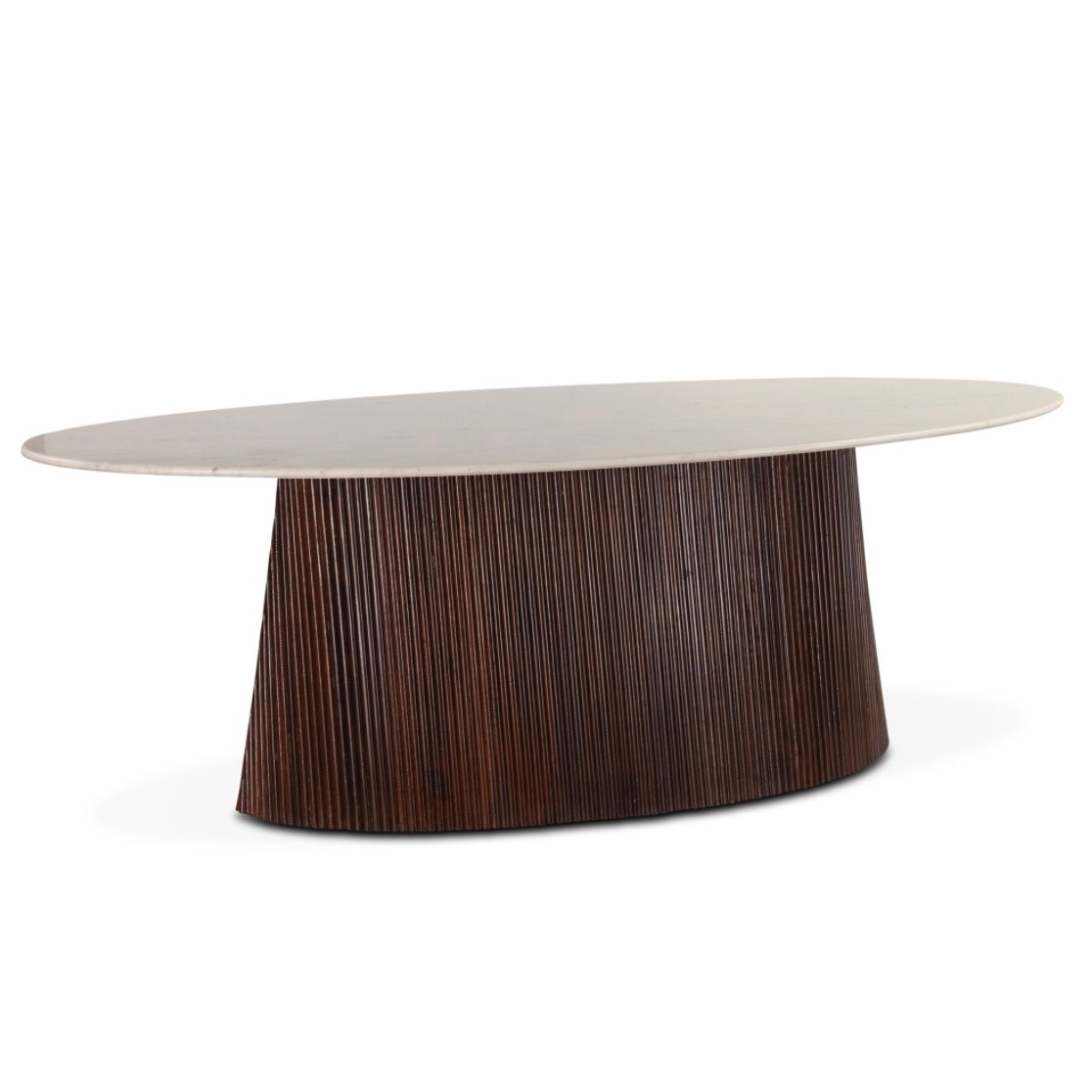 Dining Table Oval White Marble Top with Fluted Conical Base