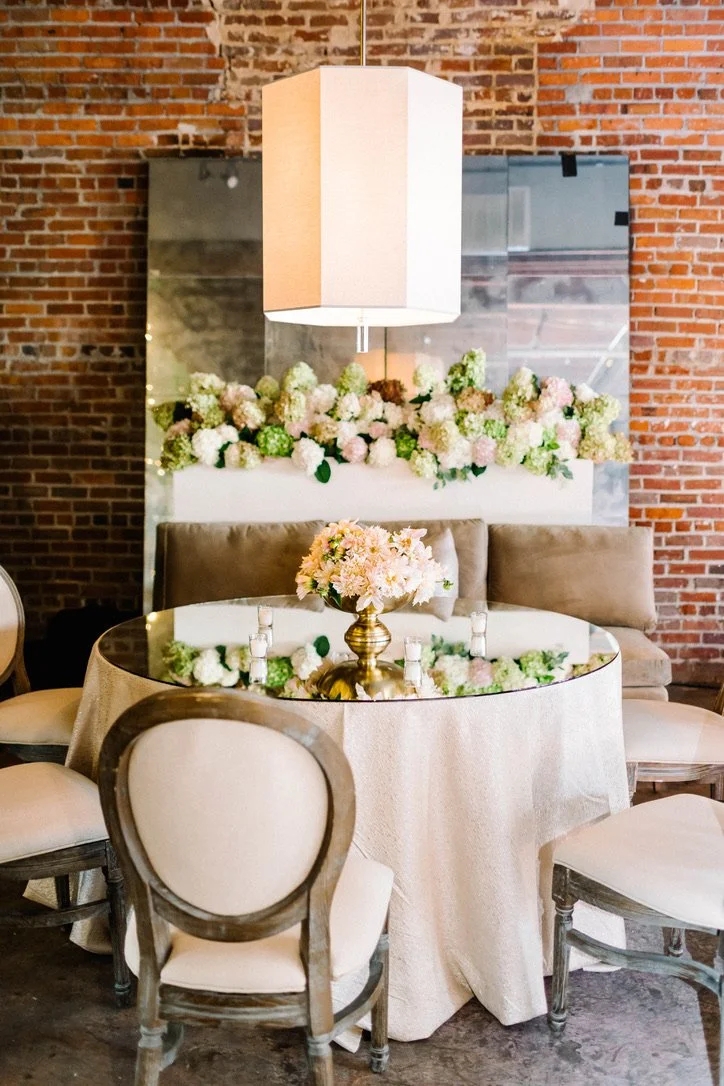 Dining Table Round with Mirrored Top and Medallion Chairs