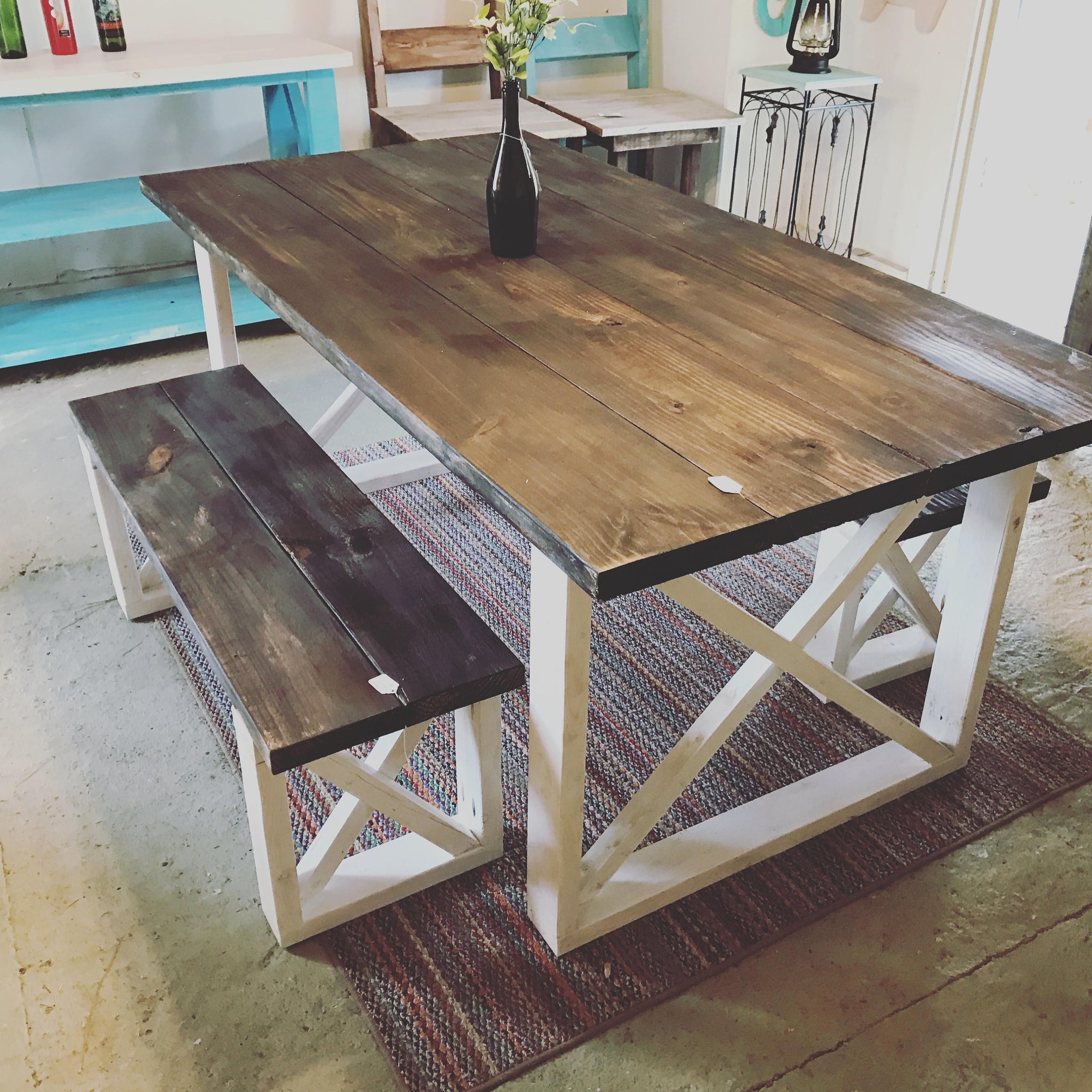 Dining Table Set: Boxed X-Brace Antique White Table Base