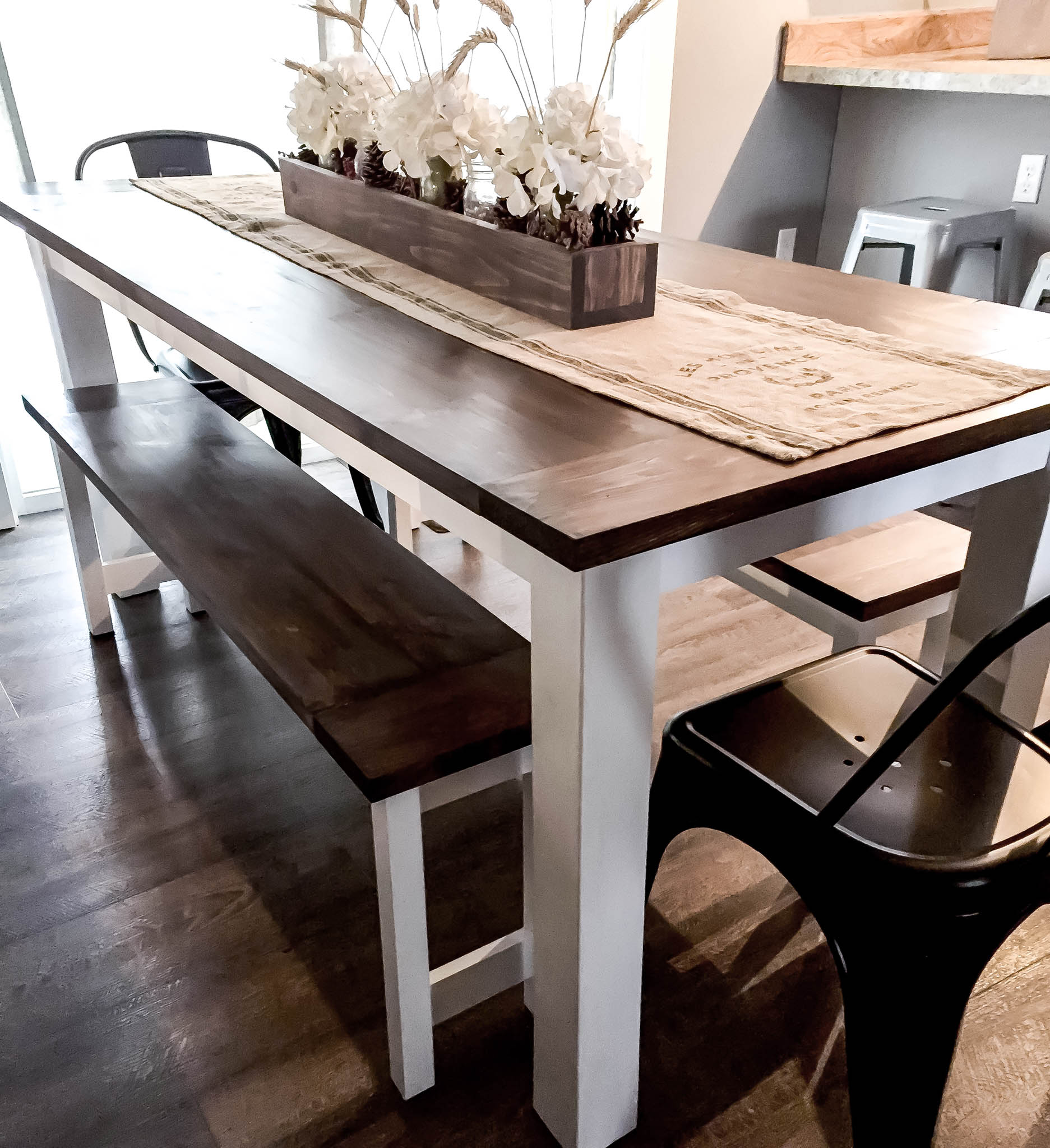 Dining Table Set: DIY Farmhouse Dining Table with Benches
