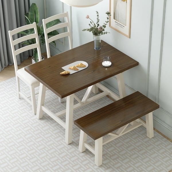 Dining Table Set: Ladder Back X-Frame Dining Table with Bench
