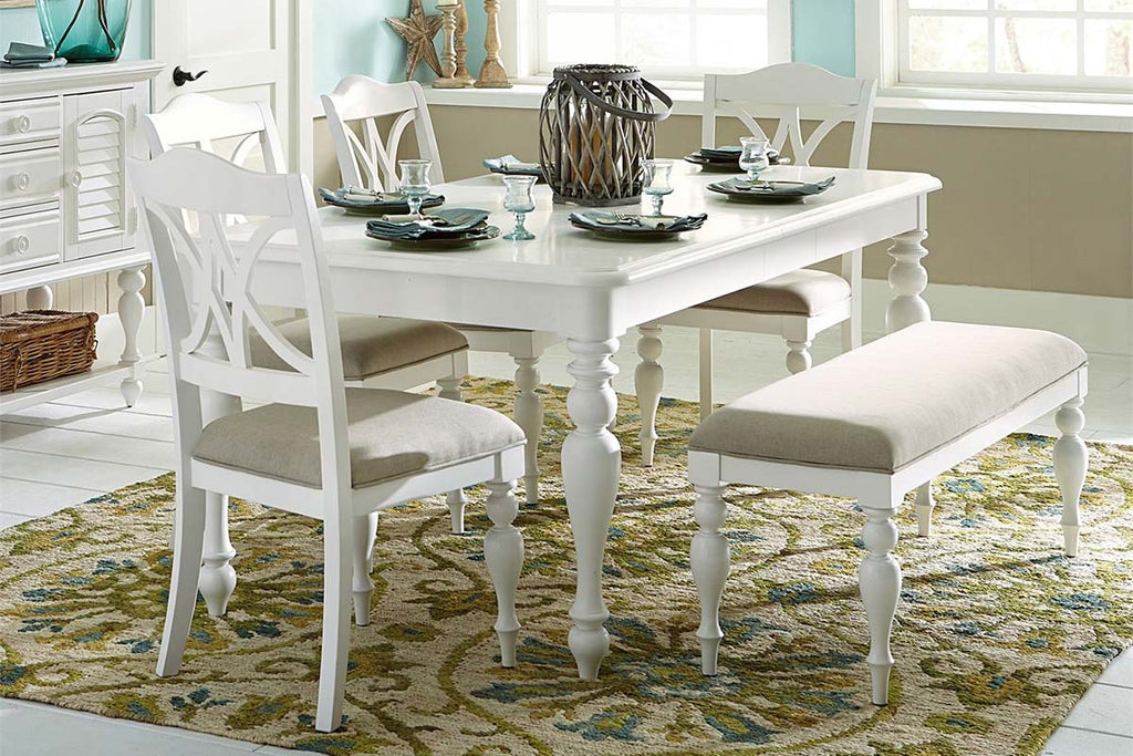 Dining Table Set Oyster White Turned Leg Cottage Style