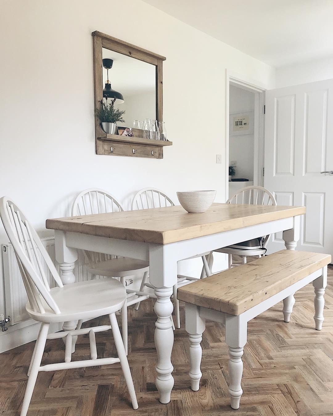 Dining Table Set: Spindle Back Turned Leg Farmhouse Table