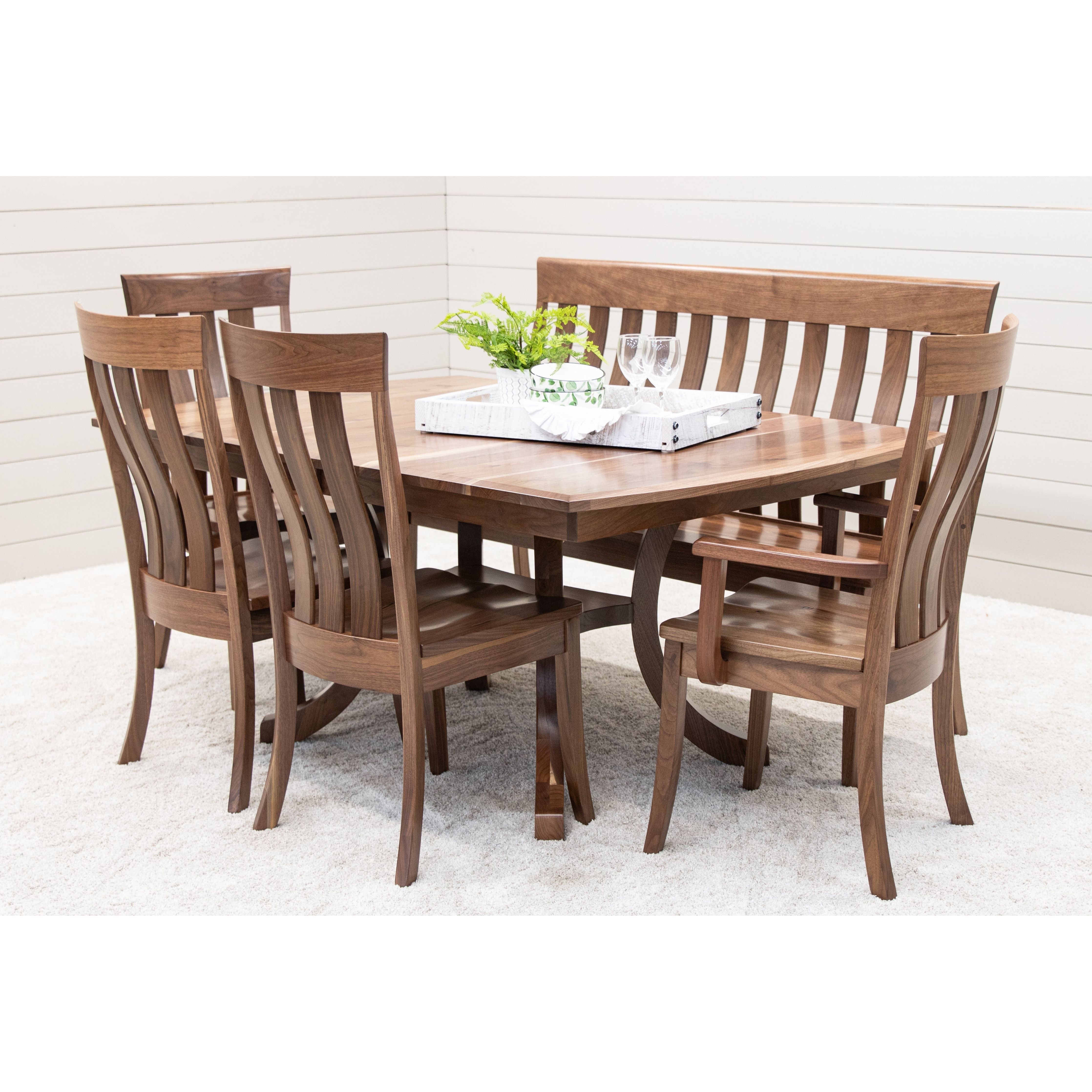 Dining Table Set Walnut Brown Double Pedestal Base Table
