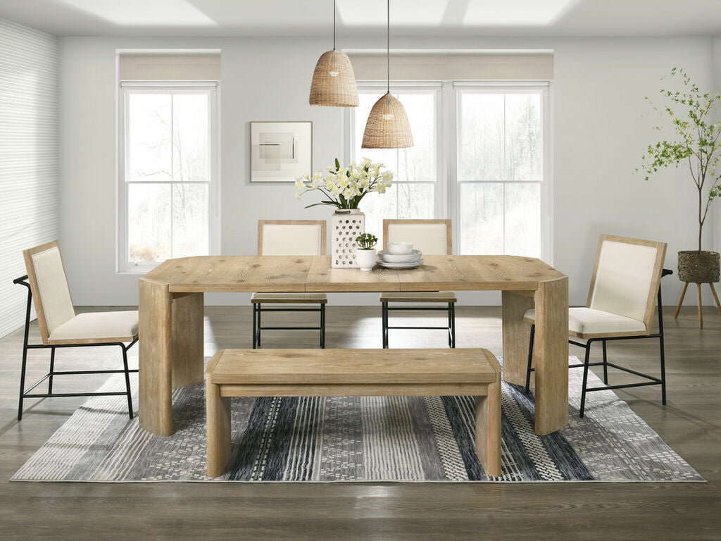 Dining Table Set: Waterfall Legs and Light Oak Finish