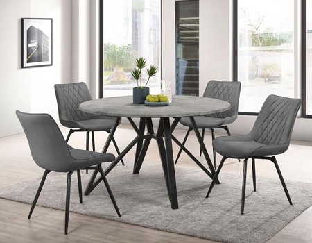 Dining Table Set with Concrete Grey Finish and Diamond Quilted Chairs