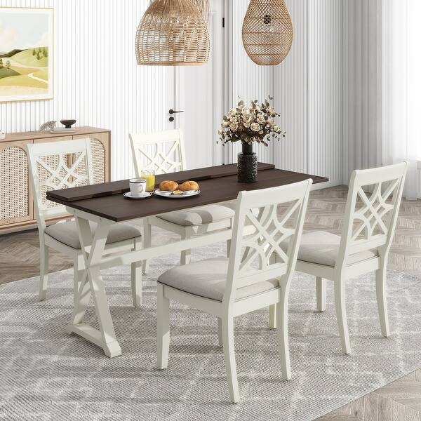 Dining Table Set With Lattice Back Chairs And X Frame Base