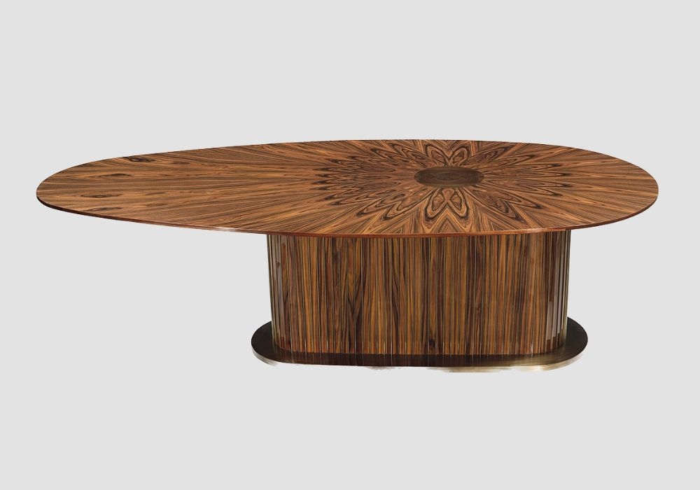 Dining Table Sunburst Veneer Pedestal Table and Teardrop Top