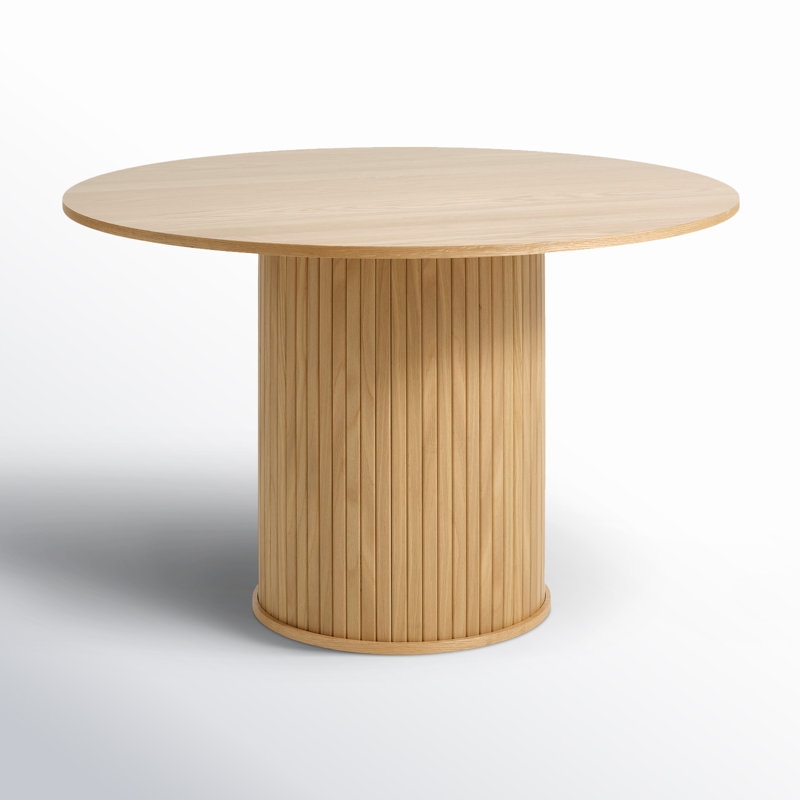 Dining Table Tambour Texture and Round Oak Pedestal Table