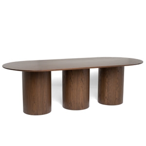 Dining Table Triple Column Base Racetrack Oval Wood Table