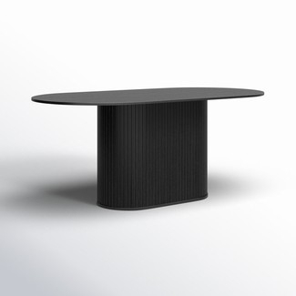 Dining Table Vertical Ribbing and Matte Black Oval Pedestal