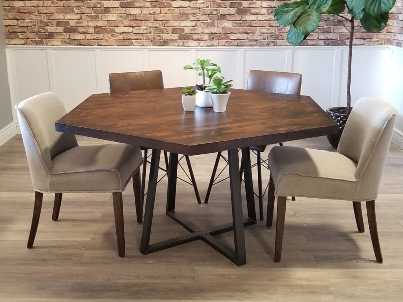 Dining Table with Cross Pedestal Base and Wood Planks