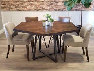 Dining Table with Cross Pedestal Base and Wood Planks
