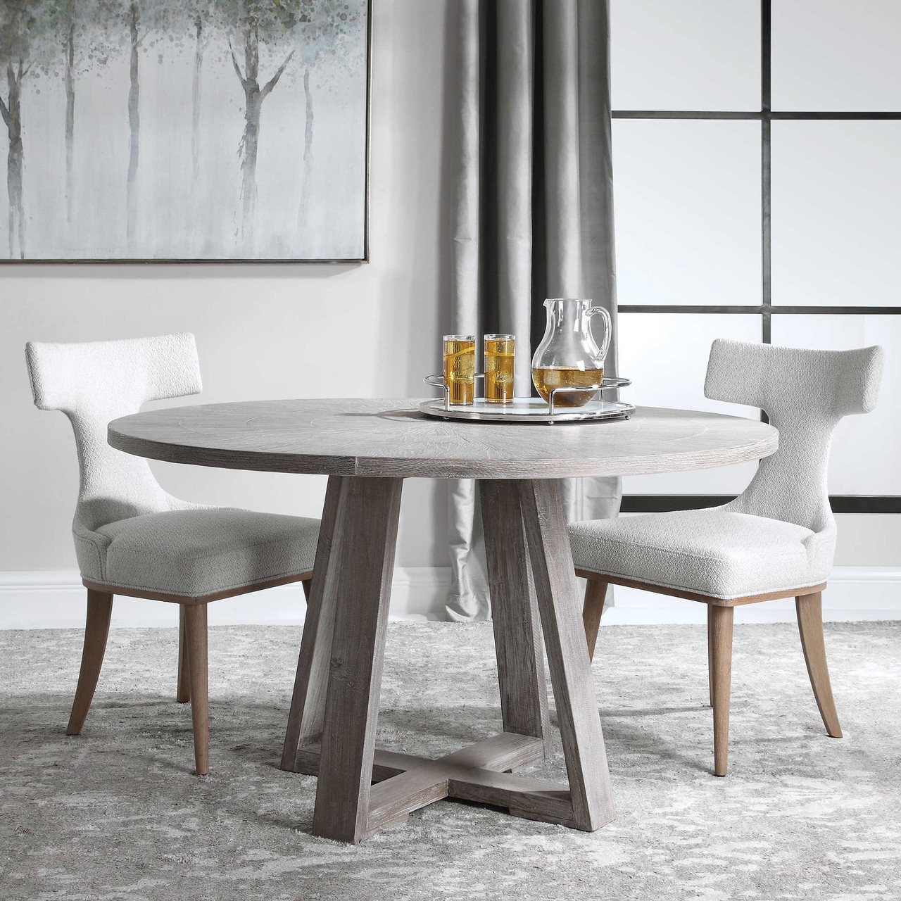 Dining Table with Flared Back Chairs and Weathered Grey