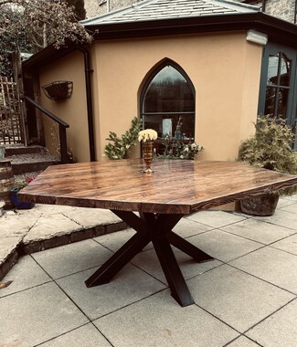 Dining Table with Spider Base and Handcrafted Iroko Wood