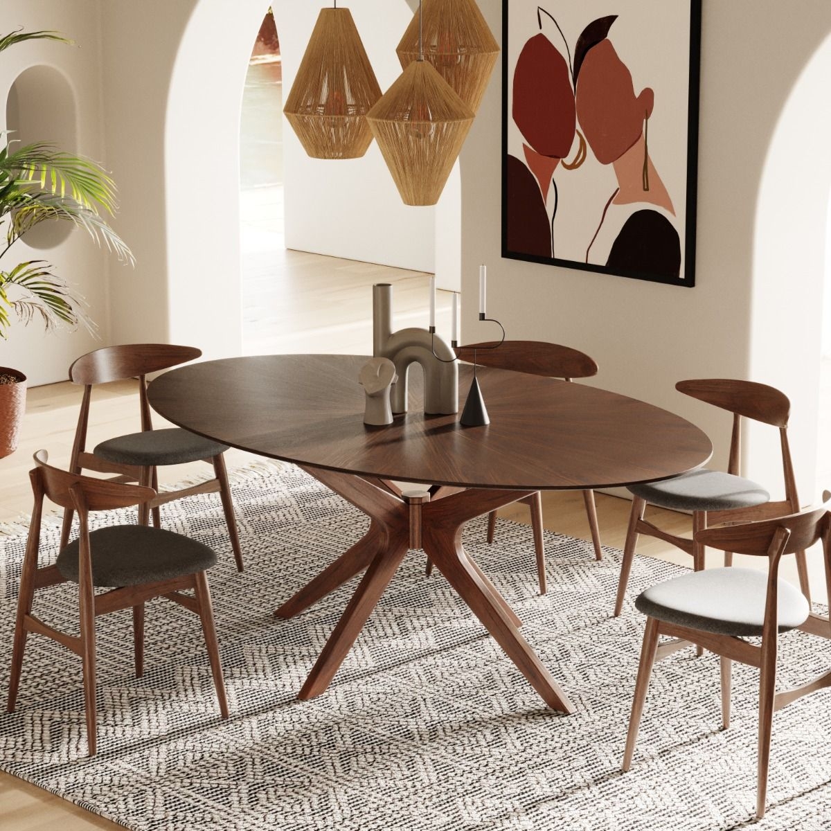 Dining Table With Starburst Pedestal Base Walnut