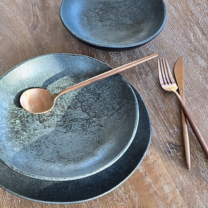 Dinnerware Set Copper Flatware and Charcoal Matte Finish