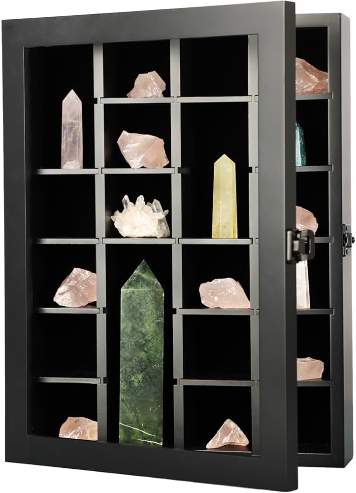 Display Case in Matte Black with Hinged Glass Door Cabinet
