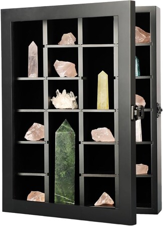 Display Case in Matte Black with Hinged Glass Door Cabinet