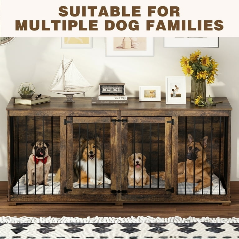 Dog Crate Furniture: Dual Compartment Rustic Brown