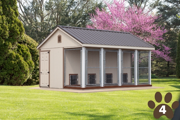 Dog Kennel: Four Individual Runs with Ribbed Metal Roof