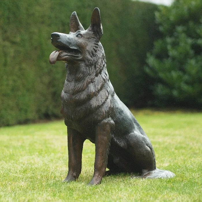 Dog Sculpture in Cast Metal Finish for Outdoor Garden Sculpture